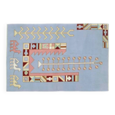 Tapis turc fait main en laine et coton bleu des années 1970 116x178