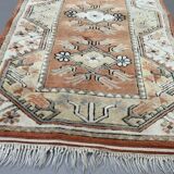 Old Turkish Small Milas Rug 142x85 cm old vintage carpet Ushak Pink Beige Blue