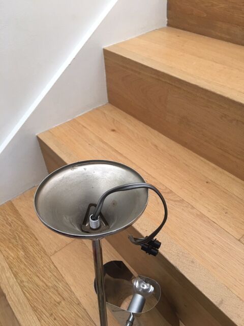 Vintage hanging lamp with 3 70s design steel bulbs