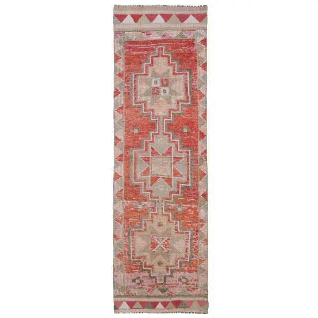1970s Vintage Turkish Hand-Knotted Wool Cotton Red Runner Rug 90x307
