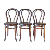 Suite de 3 chaises de bistrot de Mundus de 1910, assise en bois