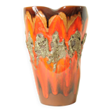 Glazed Ceramic Vase Lava Effect - Brown Orange - Abstract Shape
