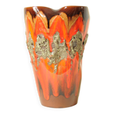 Glazed Ceramic Vase Lava Effect - Brown Orange - Abstract Shape
