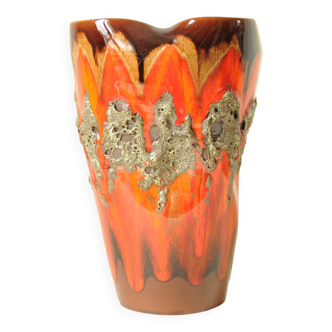 Glazed Ceramic Vase Lava Effect - Brown Orange - Abstract Shape