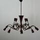 Large Burgundy brass chandelier with 15 arms, 1950, Italy