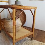 Serving table in rattan and vintage wicker