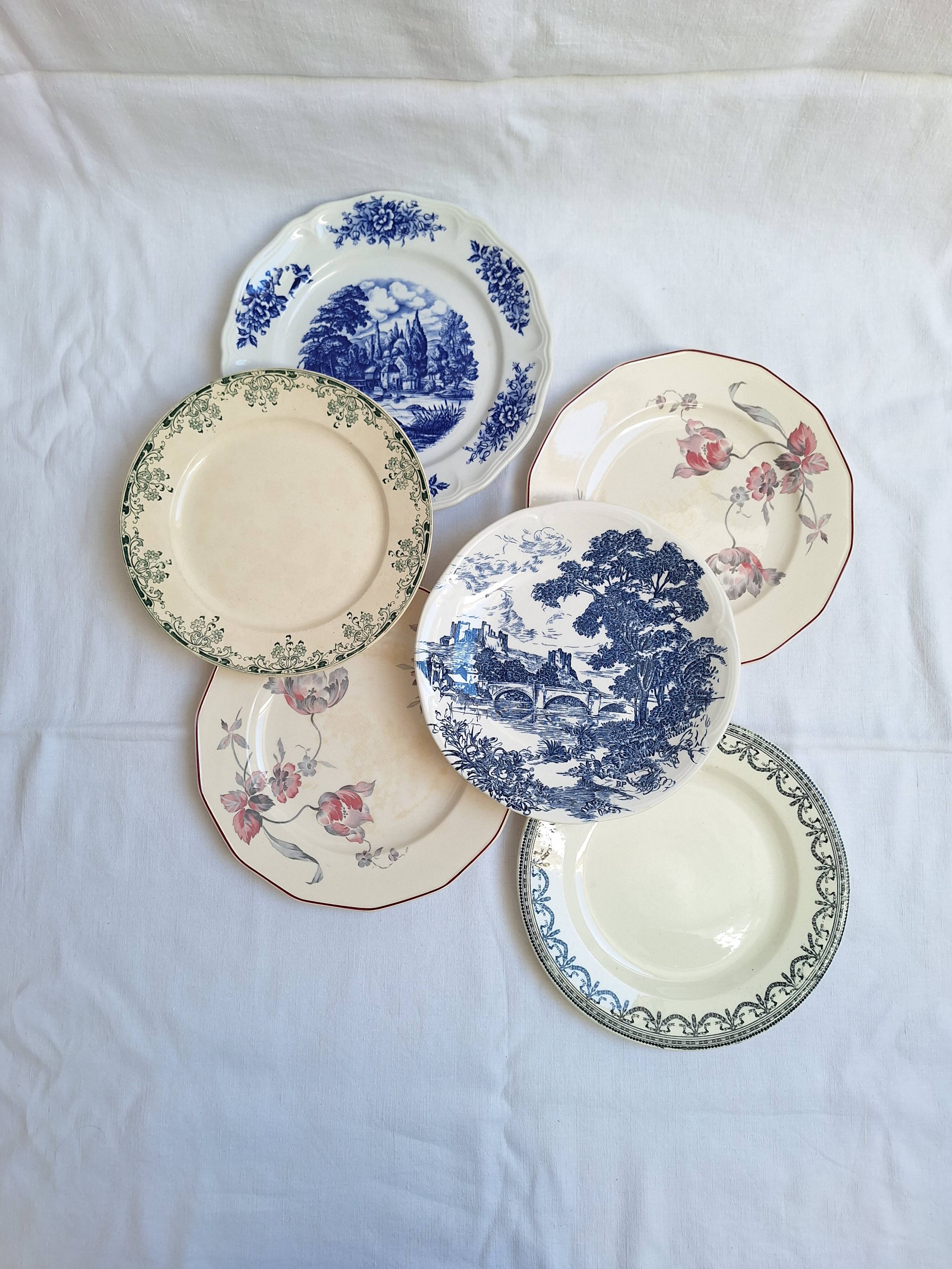 Vintage blue pink green dinner plates