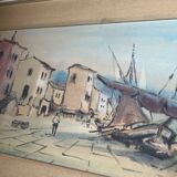 Aquarelle,  tableau vintage encadré, signé