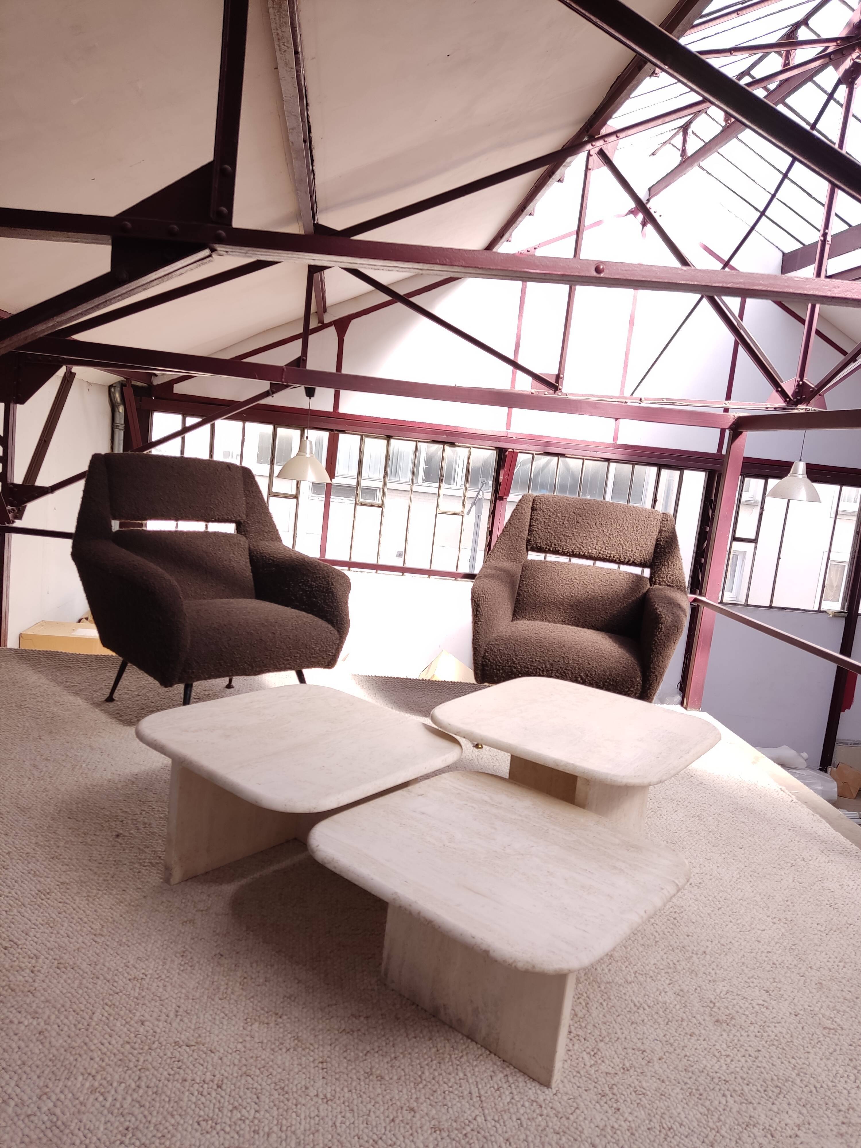 3 travertine trundle tables 1970