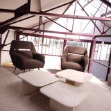 3 travertine trundle tables 1970