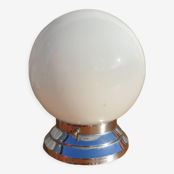 Ceiling lamp opaline ball and art deco aluminum base