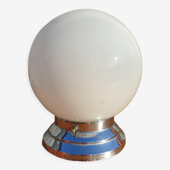 Plafonnier boule opaline et socle art déco aluminium