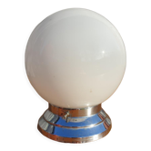 Plafonnier boule opaline et socle art déco aluminium