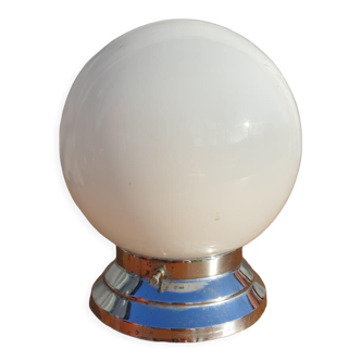 Ceiling lamp opaline ball and art deco aluminum base