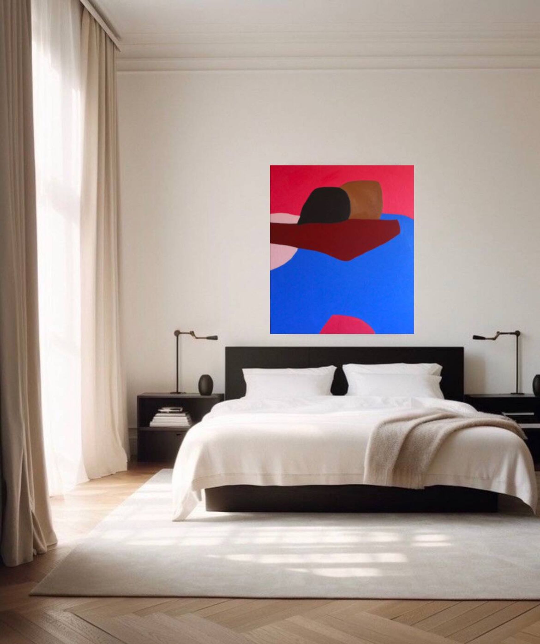 Minimalist canvas couple embraced "a hug" signed Bodasca