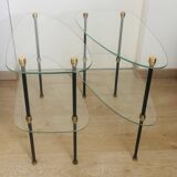 2 small side tables in glass and Bakelite with gold nuts from the 1960s.