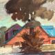 Original Swedish Oil on Panel - "Coastal Village" by Helge Andersson - Dated 1965 - Framed - 86 × 64 cm