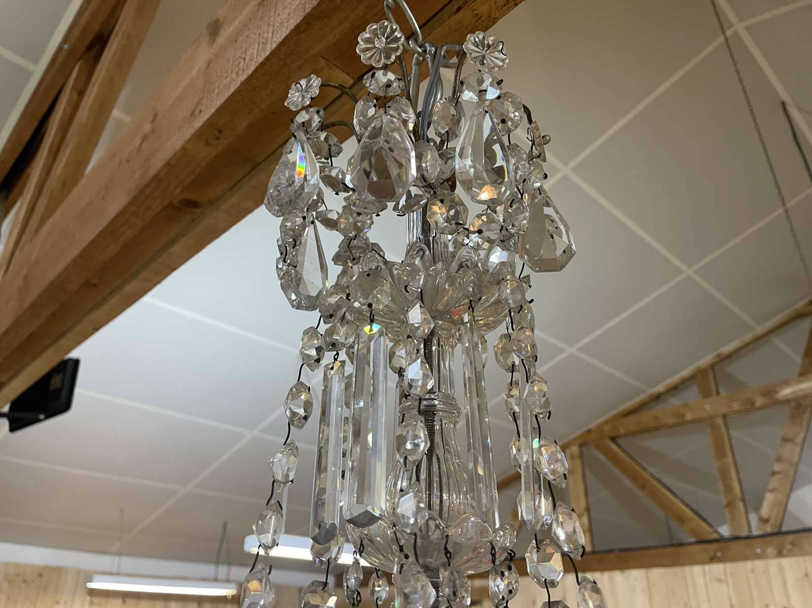 6-light crystal and bronze chandelier - 19th century