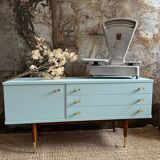 Seventies freshwater blue and brass sideboard