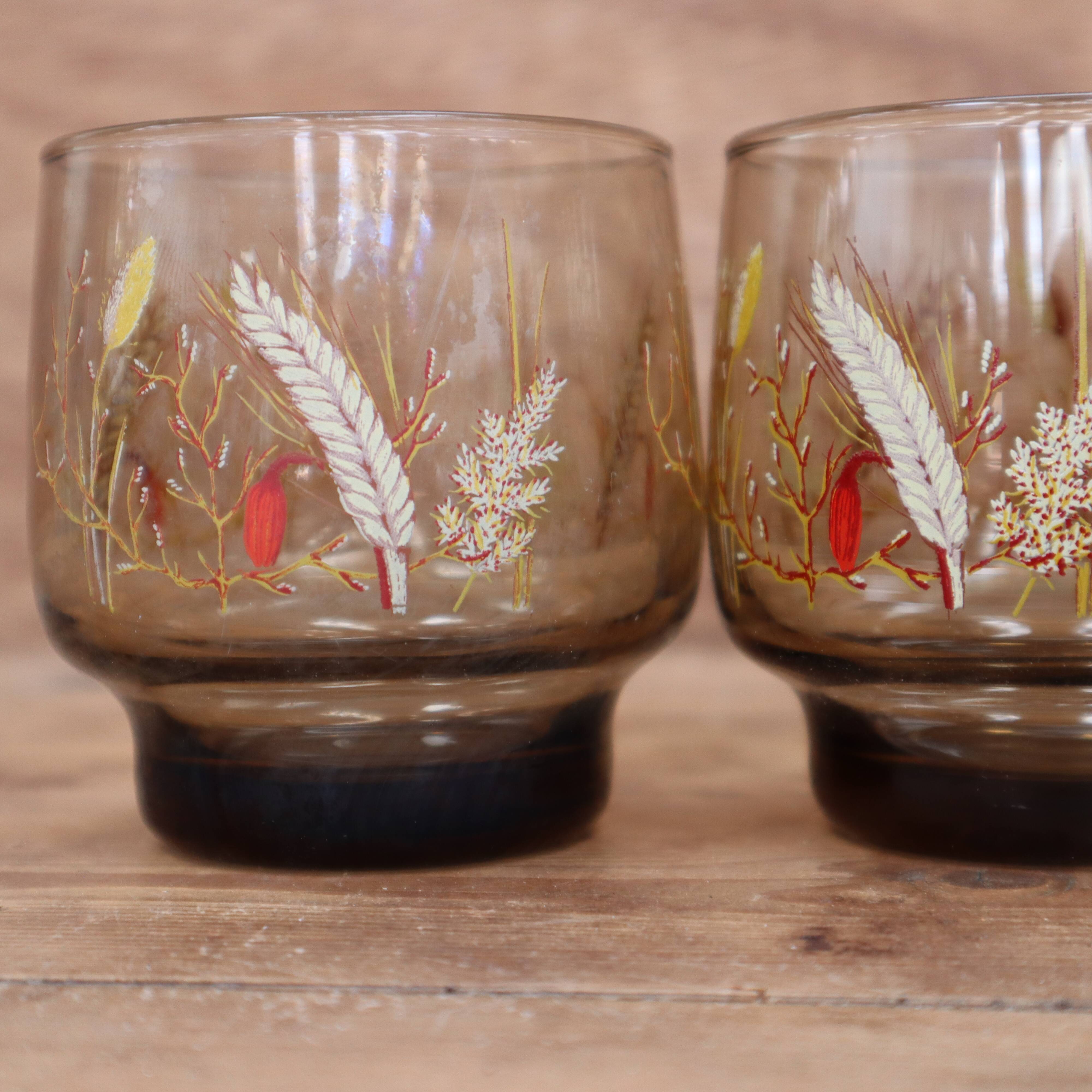 Set of 6 smoked glasses with Arcoroc ear of wheat decoration