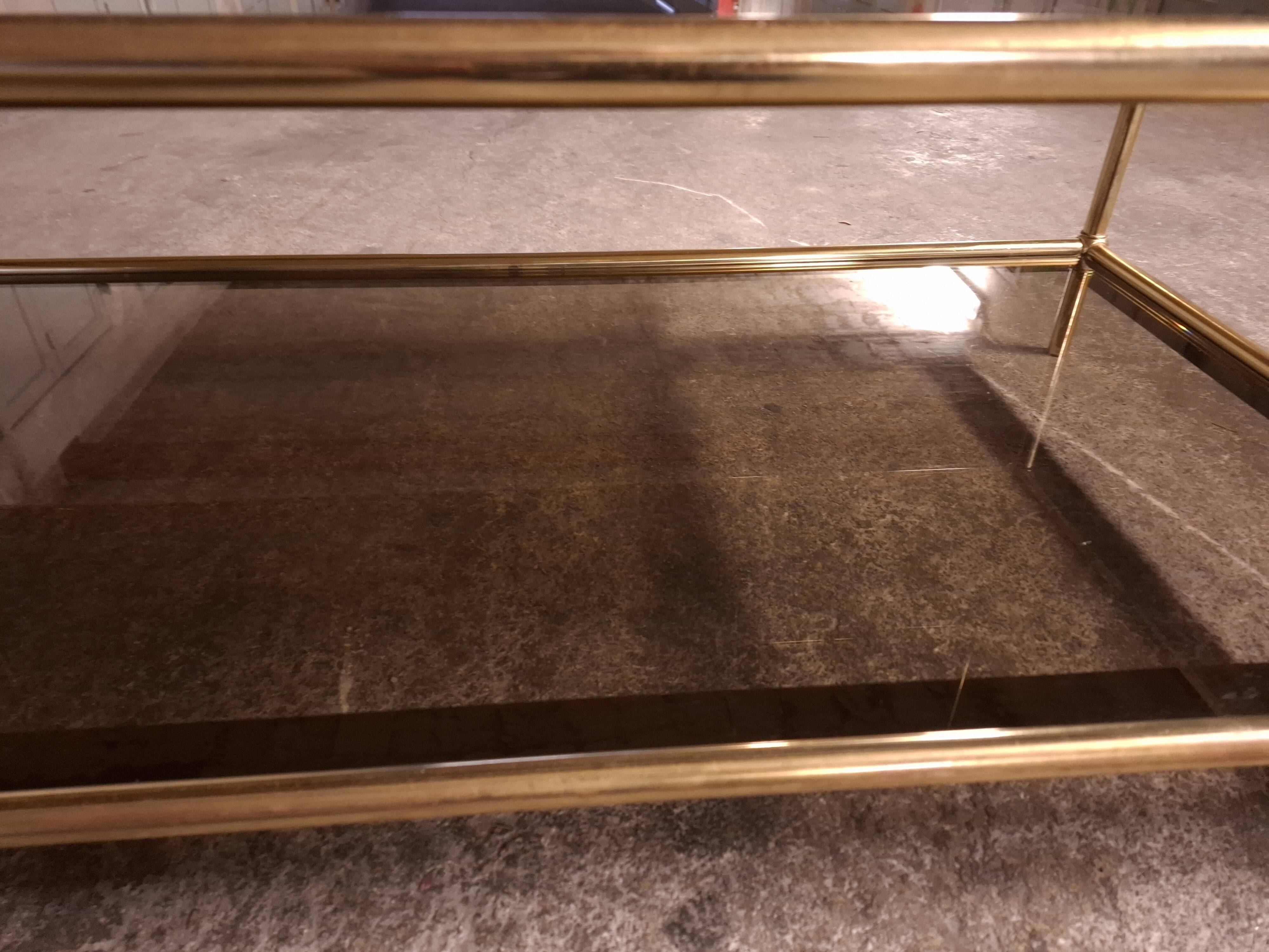 Vintage 80's brass coffee table, glass tops