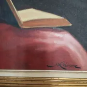 Marc REBIERRE "The Reader in the Red Dress" oil on canvas signed and framed