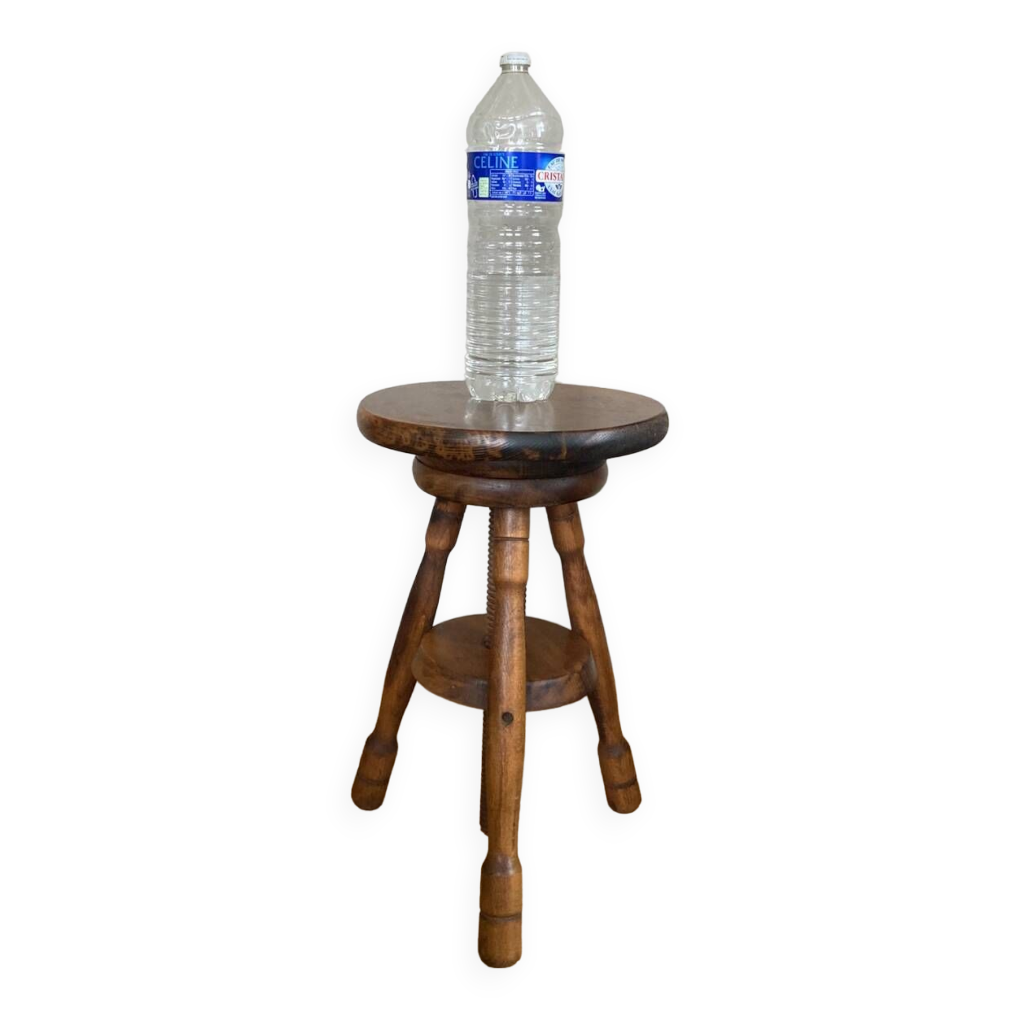 Rotating stool in solid wood, tripod base, 20th century