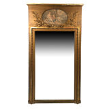 Louis XVI style trumeau in wood and gilded stucco and medallion engraving in the upper part