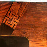 Series of three nesting tables, lacquer decorated with trendy birds and marquetry. circa 1900