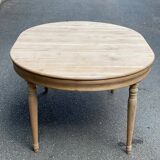 Table à manger art déco ronde ovale extensible rénovée en bois massif