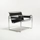 Wassily armchair in black leather, marcel breuer, 2000s