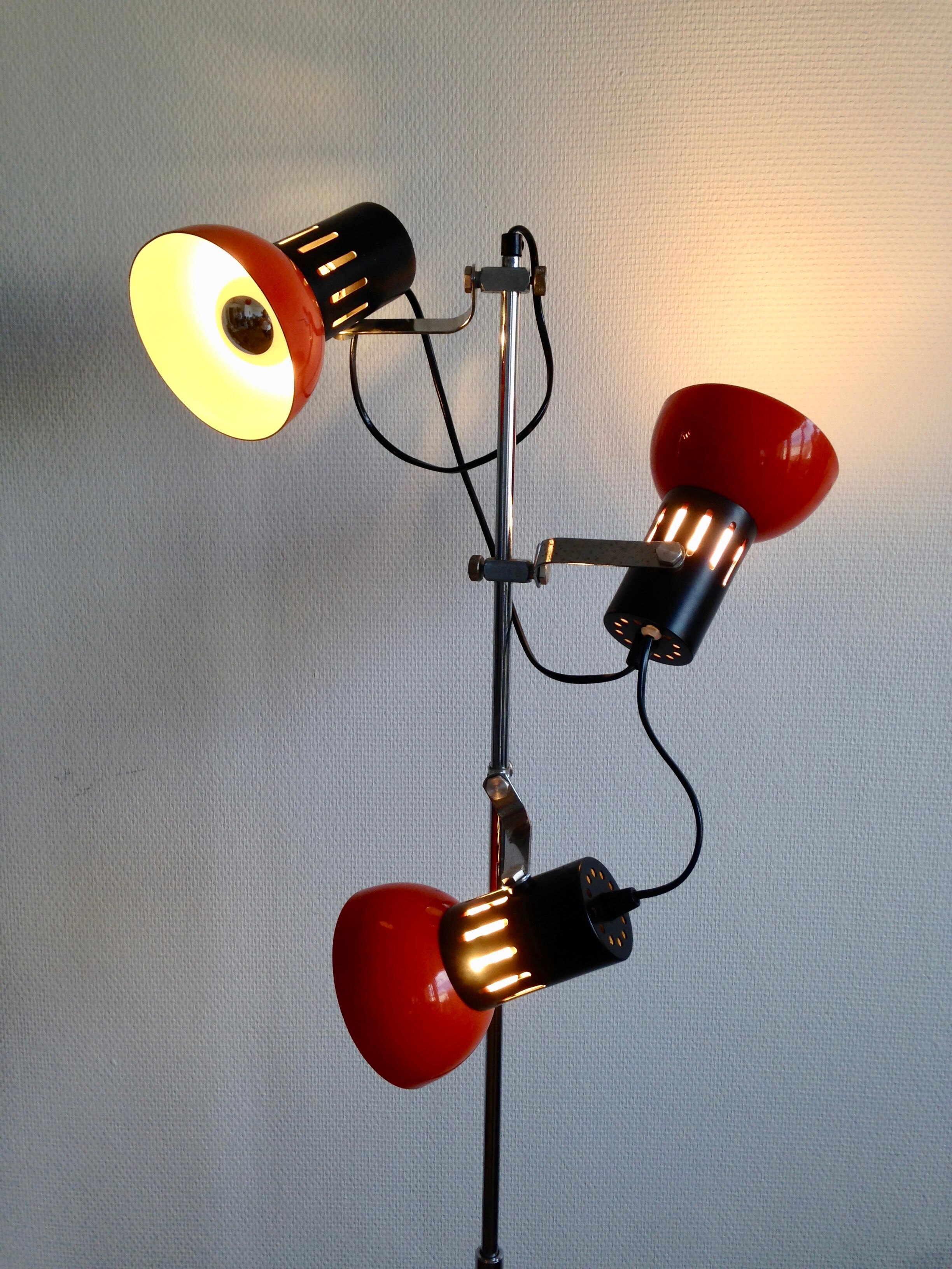 Floor lamp 3 spots orange 1970