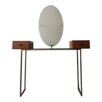 Vintage Scandinavian dressing table brass and wood