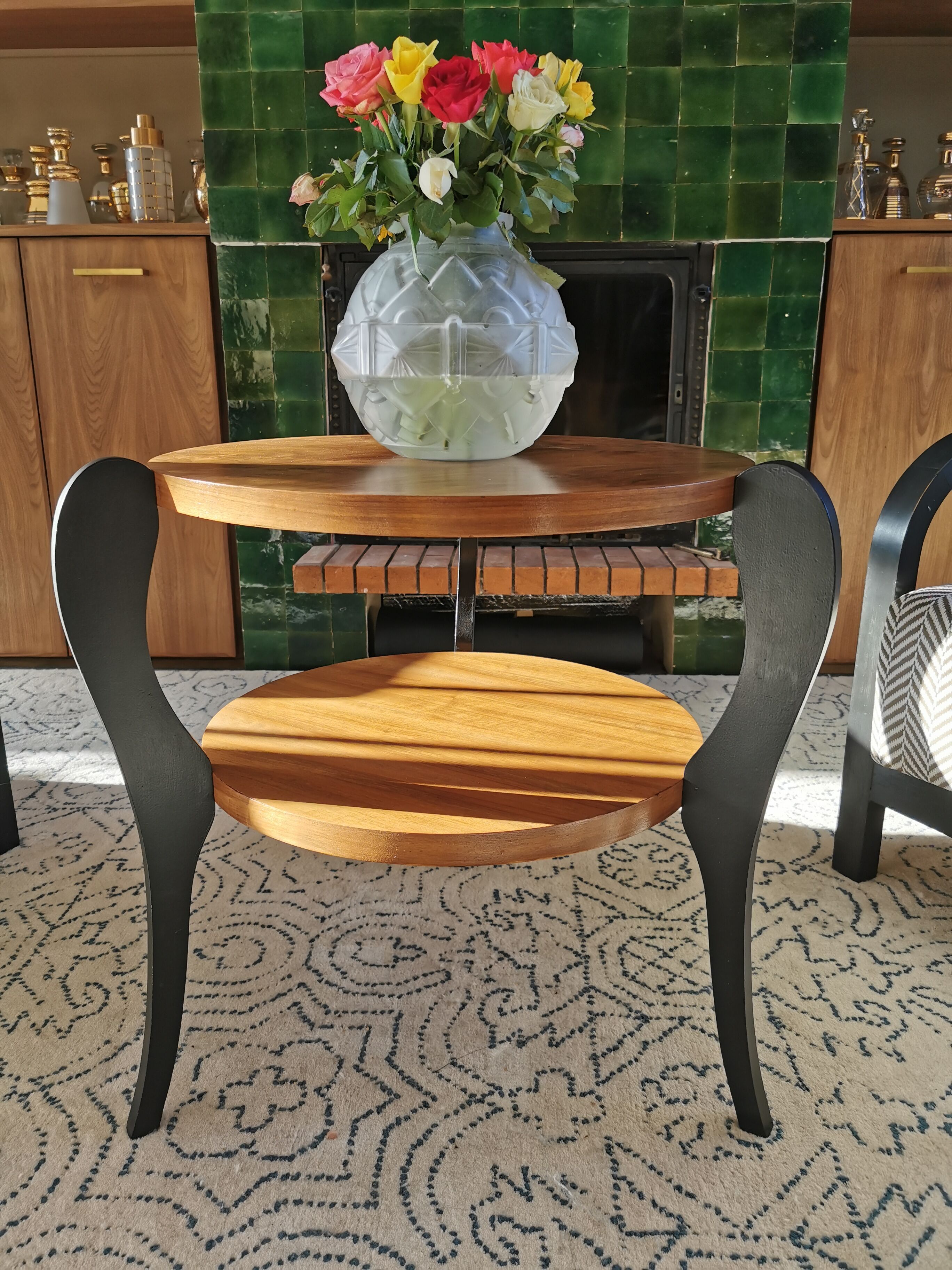 Art Deco pedestal table tripod walnut