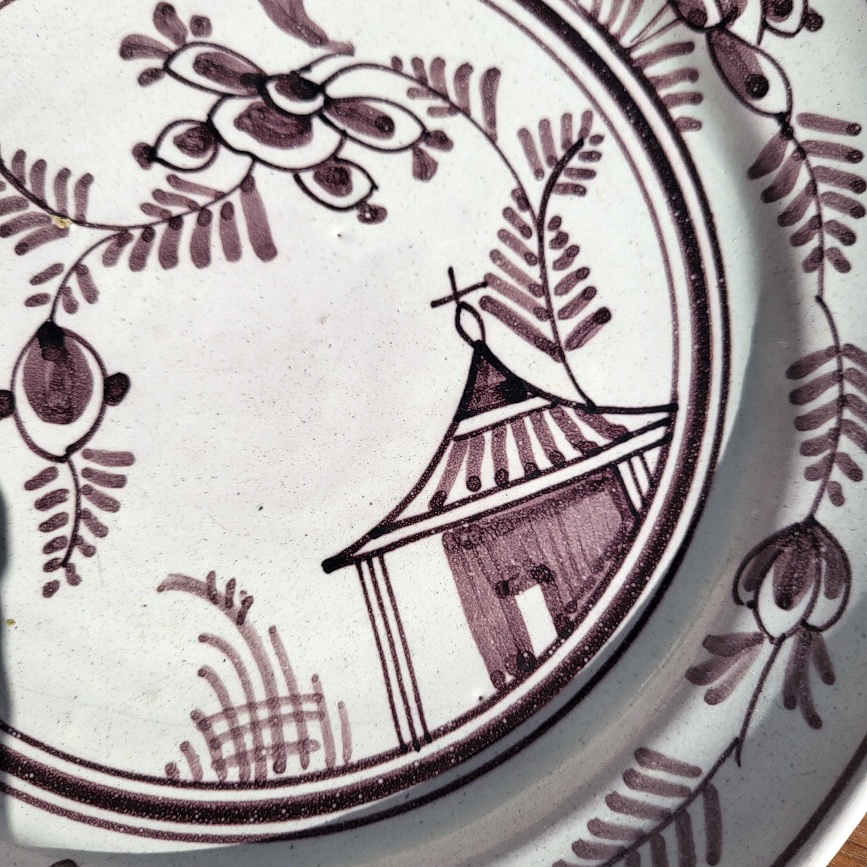 Grand Feu earthenware plate, Manganese decoration - 18th century