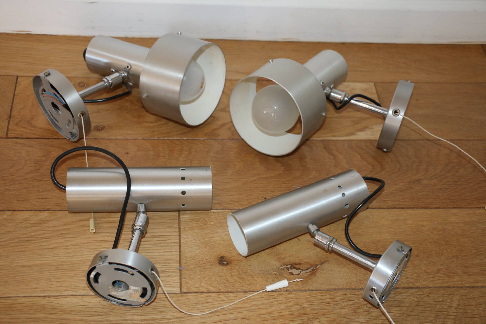 Pair of brushed metal wall lights 1970