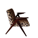 Fauteuil de Dolnośląskie Fabryki Mebli, 1960s Leopard Print Velvet Bun