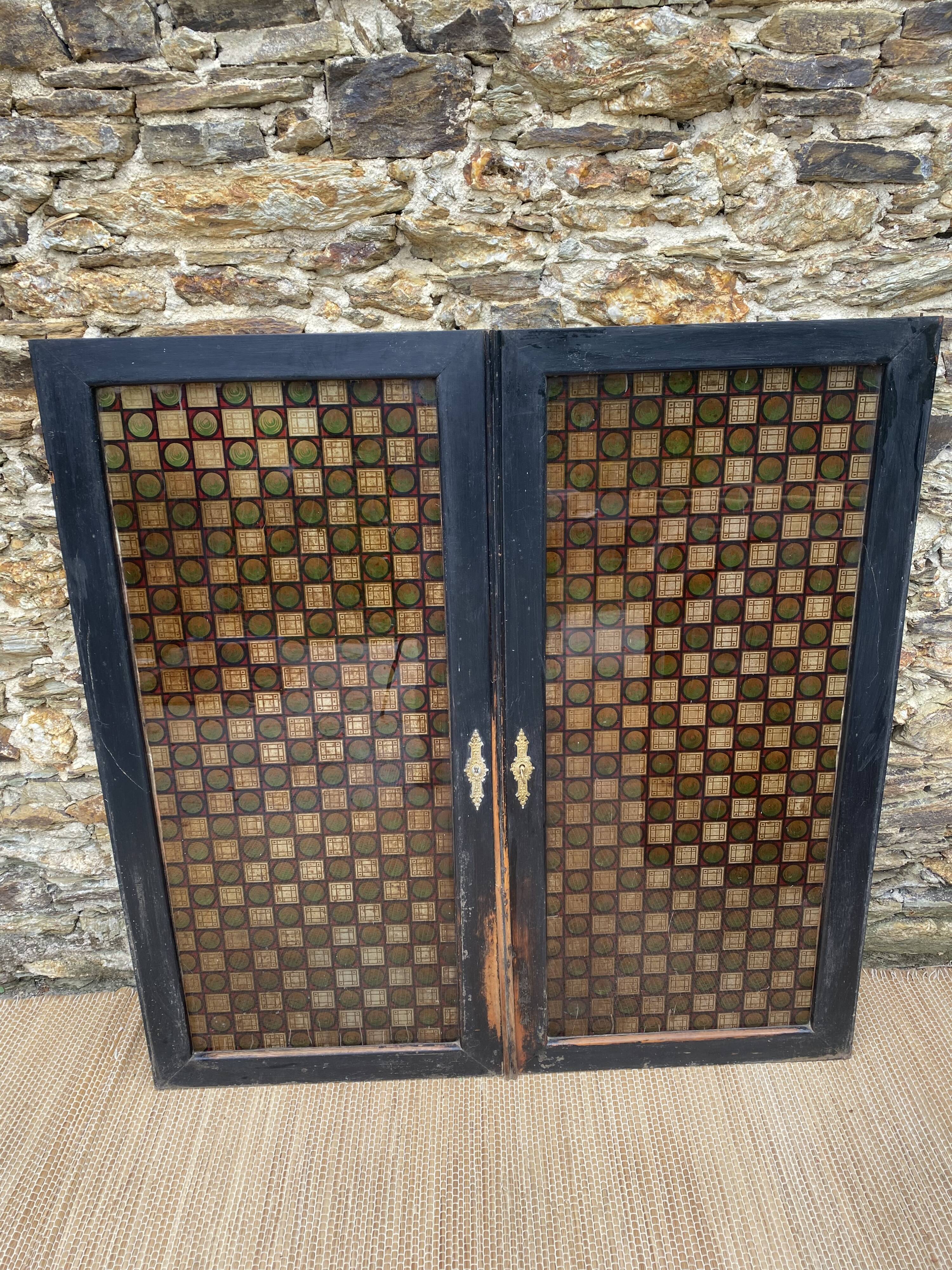 Double wood and glass closet doors