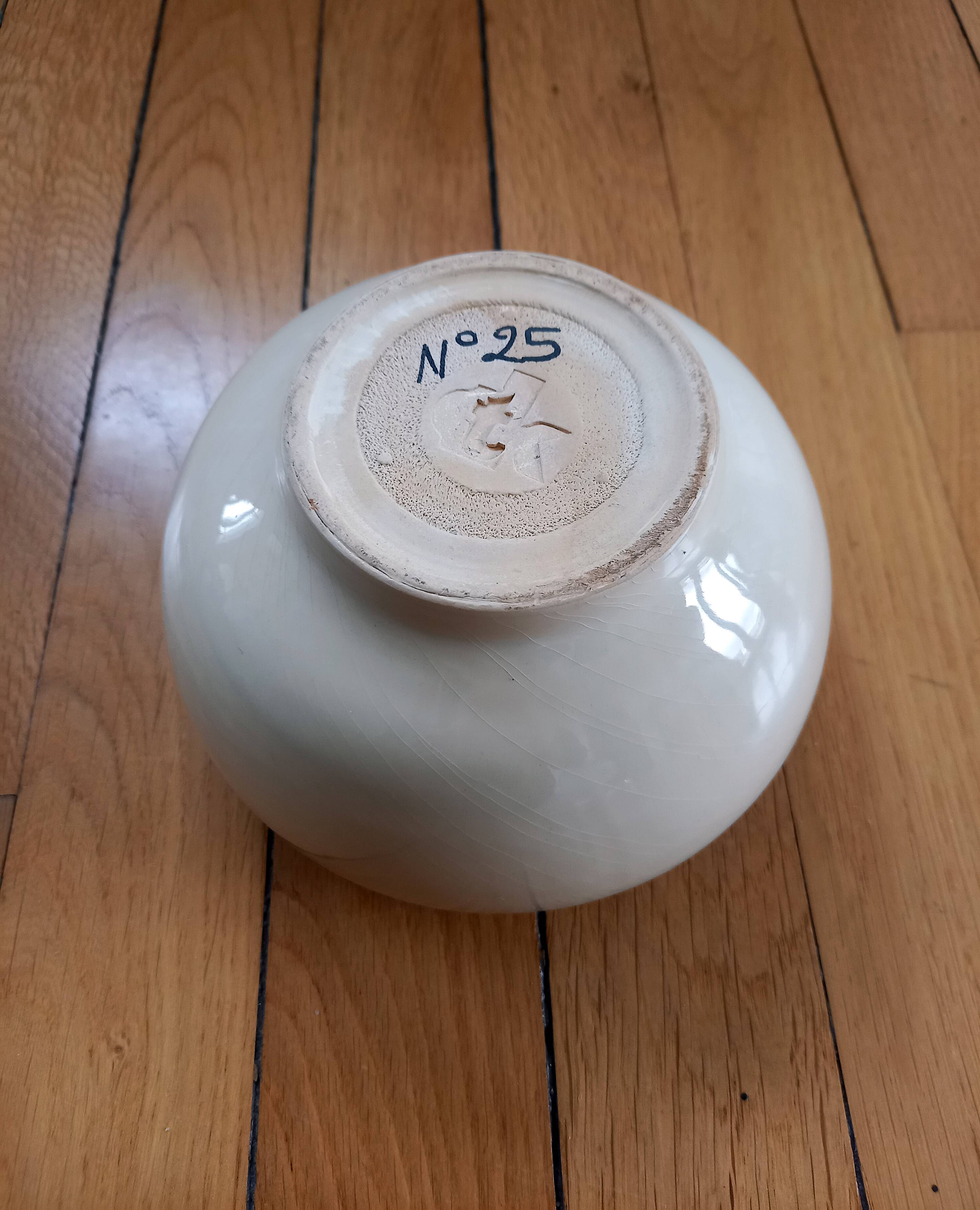 Old small cache pot in enamelled terracotta / ceramic
