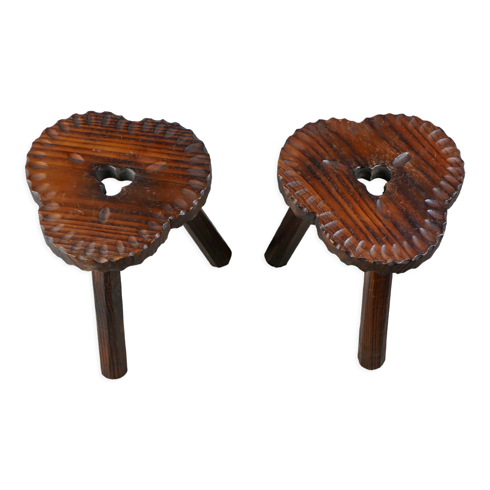 Paire de tabourets en bois, art populaire espagnol