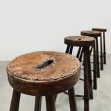 Vintage Spanish leather barstools 'Brutalism'