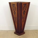 French antique oak tin-lined hand-carved umbrella stand with flower decoration.