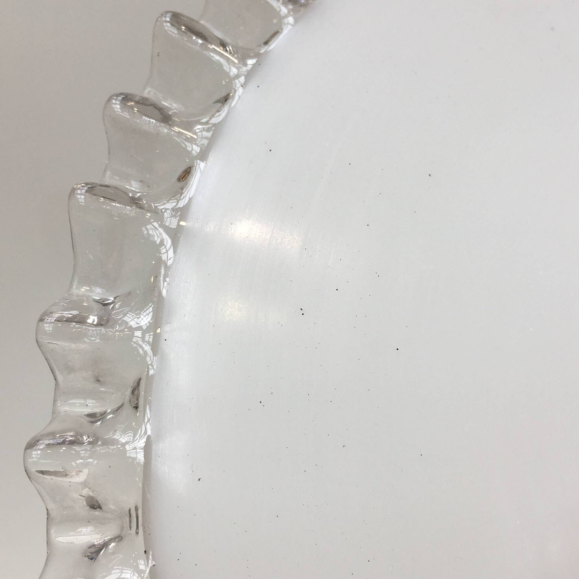 Pair of vintage white opaline pendant lamps with serrated edges