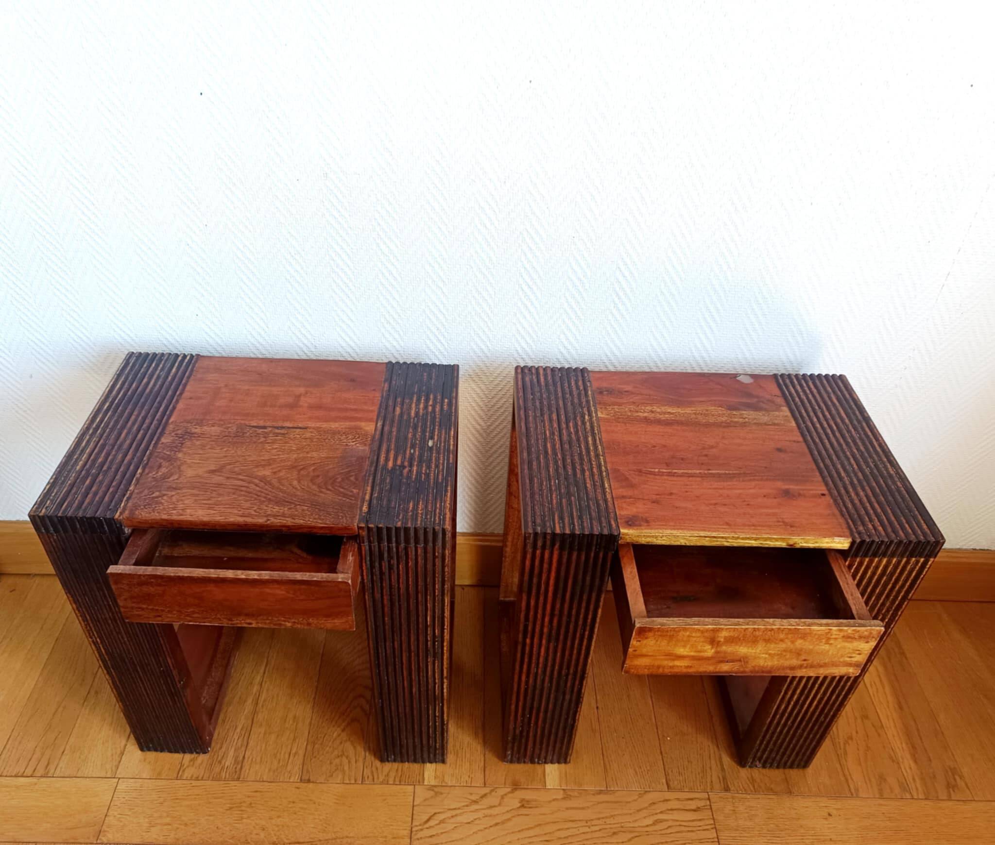 Pair of exotic wood bedside tables