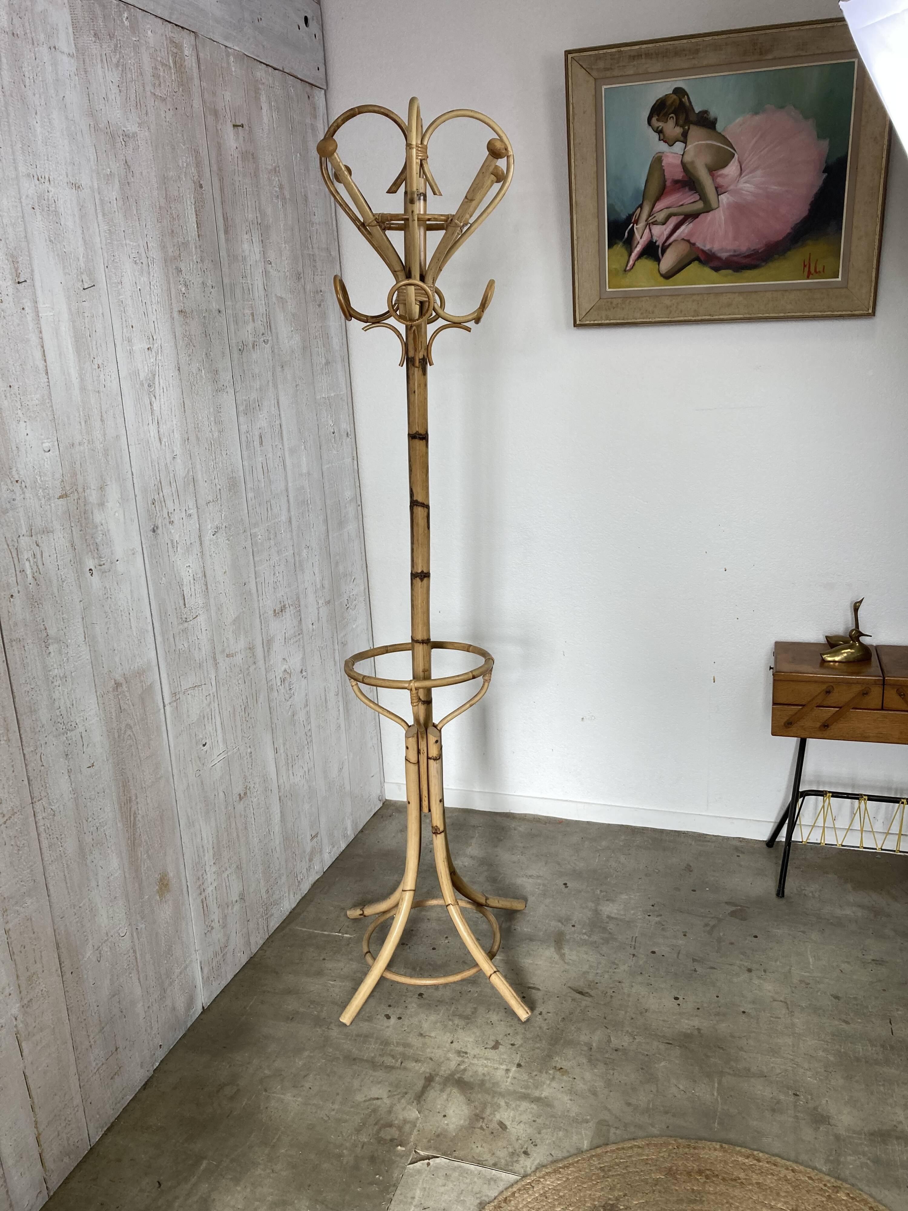 Vintage rattan coat rack