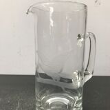 Pichet carafe verre soufflé transparent avec gravure aigle cuisine vintage