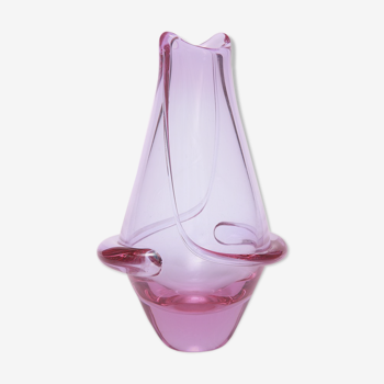 Lilac glass vase, Frantisek Zemek, Železnobrodské Sklo, Czechoslovakia, 1950s