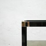 Table d'appoint vintage en métal, laiton et verre