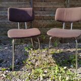 Pair of Vintage 1970s Chrome Metal Chairs with Brown Fabric #D