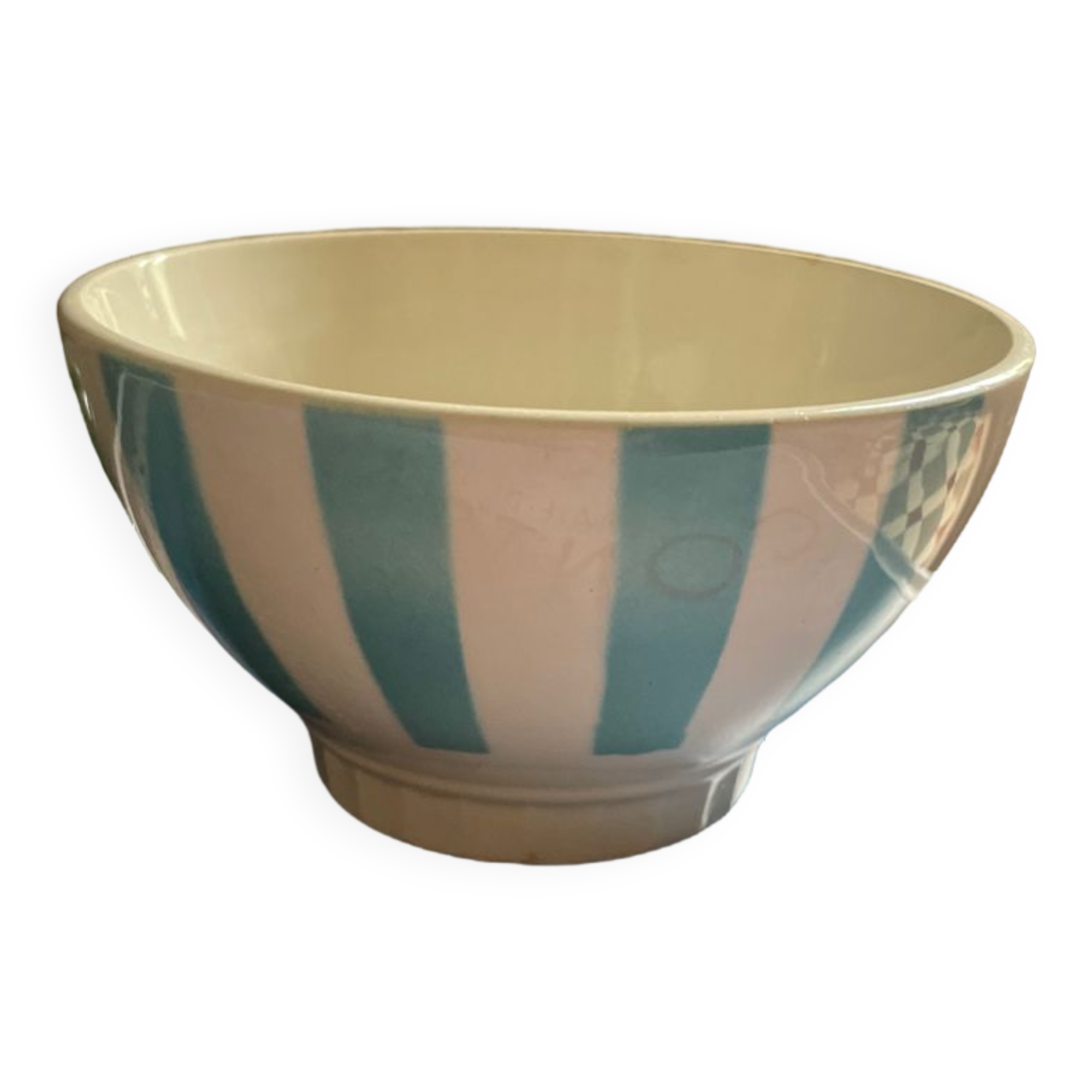 Vintage bowl with sky blue stripes